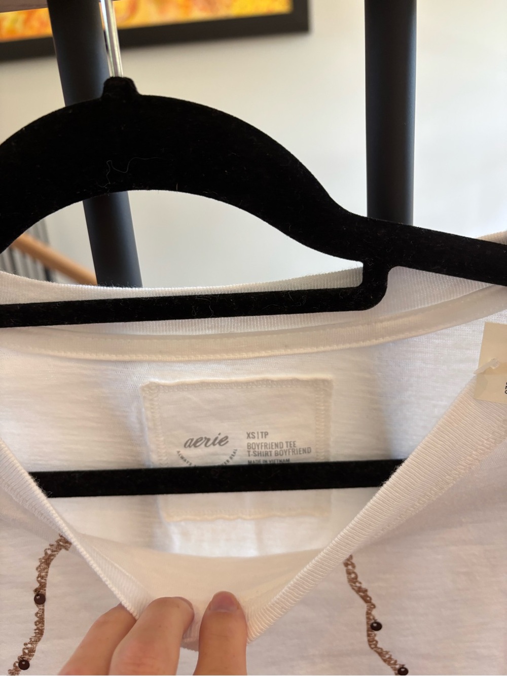 Aerie NWT Oversized Crew White Seashell Sequin Boyfriend T-Shirt - Picture 6 of 8